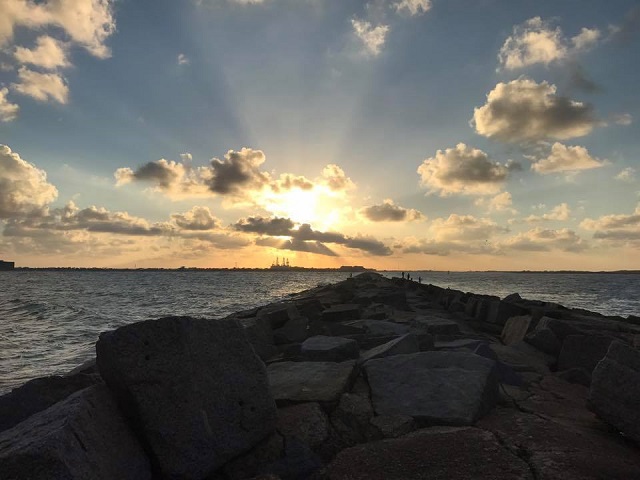 Peyton's cart near the Port Aransas jetties